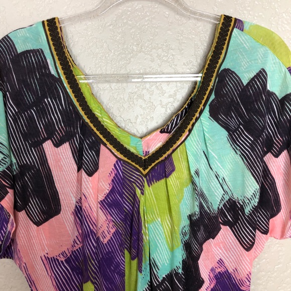 EUC Anthro C Keer brushstroke Printed V Neck Top - Picture 2 of 9